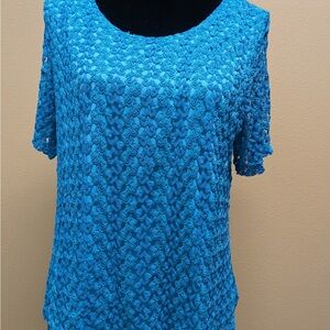 Allison Daley Bright Blue Crochet Short Sleeve Top